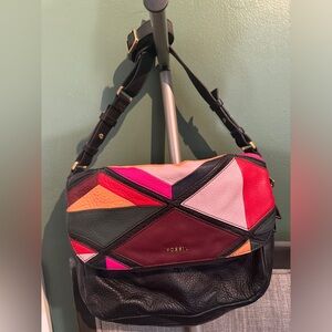 Fossil Leather Black And Color Block Cross Body Bag